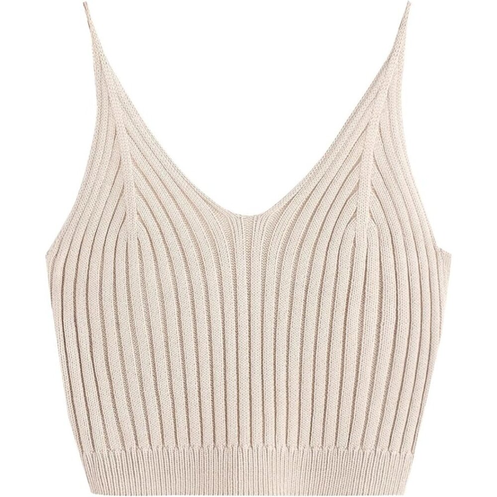 Cropped Sweater Cami Tank Top in Cream
